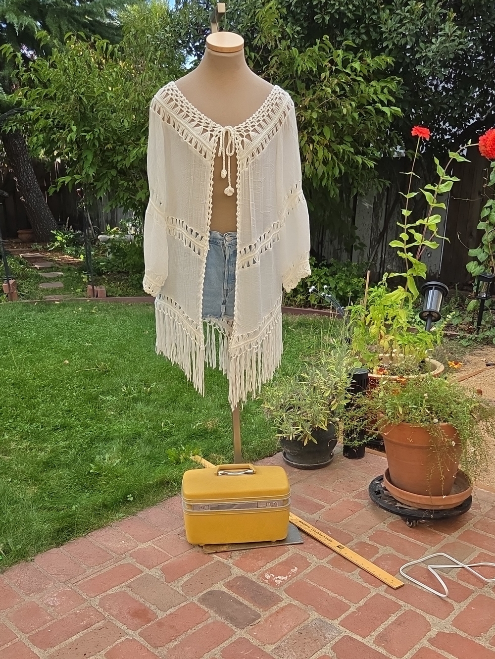 Women's Crochet Fringe Swim Cover-Up in Cream